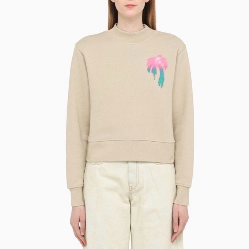 Palm Angels I Love PA Beige Cotton Crewneck boxy Sweatshirt - Picture 6 of 16